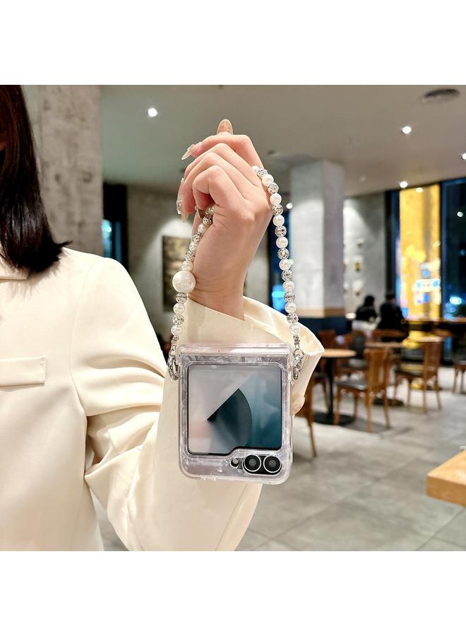 اس-توب جراب لهاتف Samsung Galaxy Z Flip6 مصنوع من ثلاثة أجزاء من نسيج صدفي لؤلؤي مع سوار - Image 5