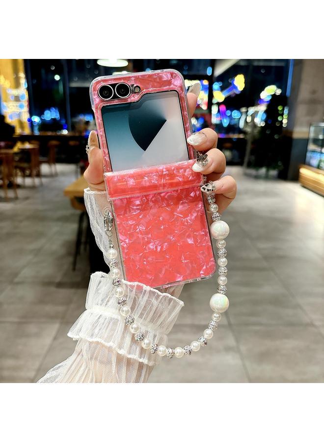 اس-توب جراب لهاتف Samsung Galaxy Z Flip6 مصنوع من ثلاثة أجزاء من نسيج صدفي لؤلؤي مع سوار - Image 2