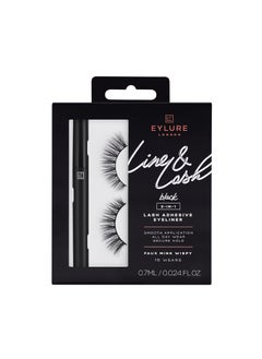 Eylure Line & Lash Kit, 2-in-1 Lash Black Glue Eyeliner and False Lashes, Faux Mink Wispy