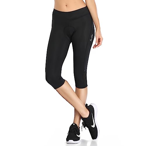 Santic Women's Cycling Pants High Waist 4D Padded Cycling Capris Shorts 3/4 Biking Leggings Pants with Pockets Black - Image 3