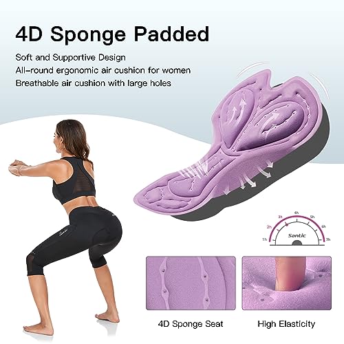 Santic Women's Cycling Pants High Waist 4D Padded Cycling Capris Shorts 3/4 Biking Leggings Pants with Pockets Black - Image 4