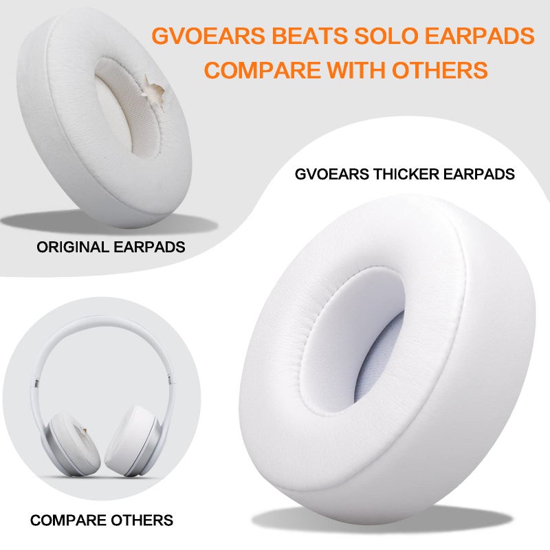 G GVOEARS وسادات أذن بديلة لسماعات Beats Solo 3، وسادات أذن لسماعات Beats Solo 2 وSolo 3 اللاسلكية/السلكية، لا تناسب سماعات Beats Studio فوق الأذن مع لاصق أقوى، إسفنج ذاكرة أكثر سمكاً (أبيض) - Image 5