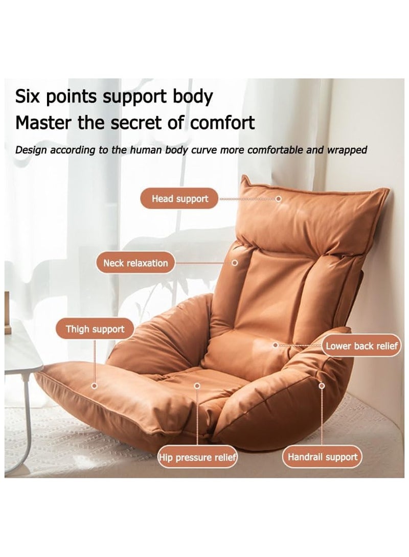 Jorunb Folding Floor Chair Padded Lazy Sofa Couch Lounge Cushion with 6 Position Adjustable Backrest Technology cloth single simple rental room small sofa (Brown) - Image 3