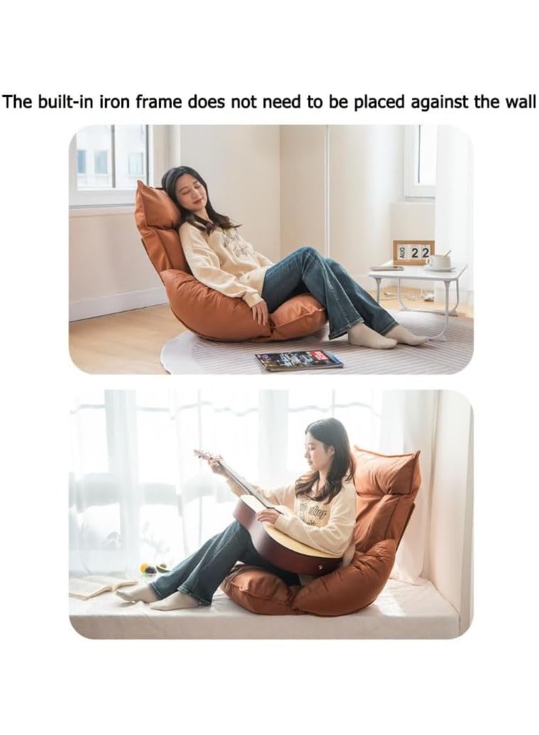 Jorunb Folding Floor Chair Padded Lazy Sofa Couch Lounge Cushion with 6 Position Adjustable Backrest Technology cloth single simple rental room small sofa (Brown) - Image 4