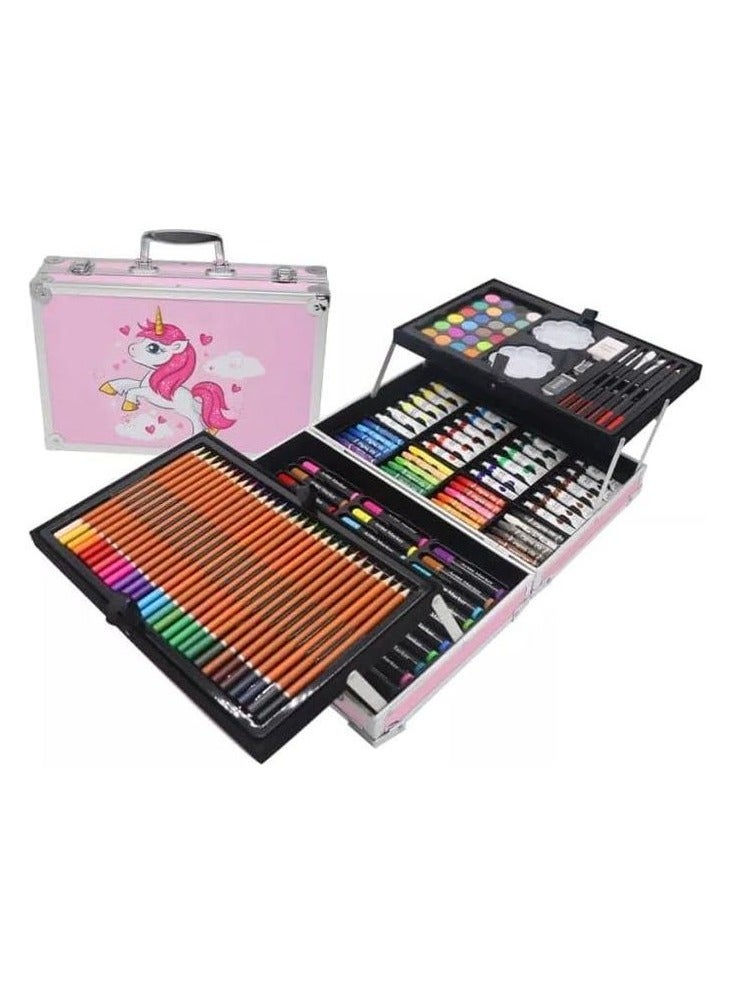 Unicorn 145-Piece Deluxe Art Kit – Colored Pencils, Oil Pastels, Watercolors, Brushes & Stationery in Portable Aluminum Case – Safe Art Supplies for Kids & Beginners - Image 1