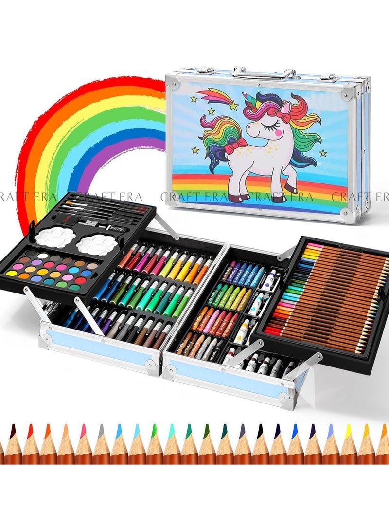 Unicorn 145-Piece Deluxe Art Kit – Colored Pencils, Oil Pastels, Watercolors, Brushes & Stationery in Portable Aluminum Case – Safe Art Supplies for Kids & Beginners - Image 2