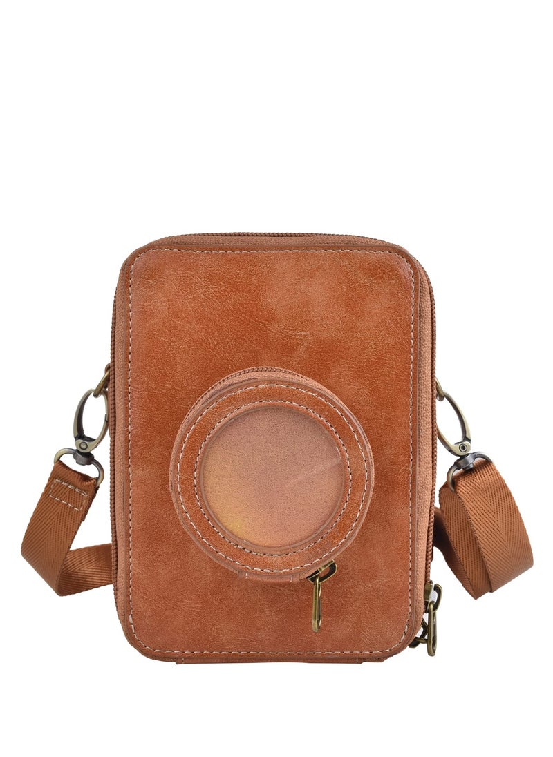 KASTWAVE Protective Case for Fujifilm Instax Mini EVO Camera Case, Retro PU Leather Protective Case for Mini EVO Instant Camera, High Capacity Cover with Removable Shoulder Strap, Vintage Brown  - Image 1