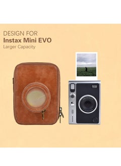 KASTWAVE حافظة واقية لكاميرا فوجي فيلم Instax Mini EVO، حافظة واقية من الجلد الصناعي بتصميم كلاسيكي لكاميرا Mini EVO الفورية، غطاء عالي السعة مع حزام كتف قابل للإزالة، بني عتيق  - Image 3