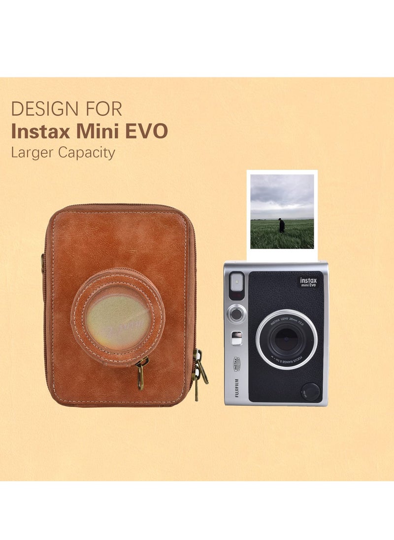 KASTWAVE Protective Case for Fujifilm Instax Mini EVO Camera Case, Retro PU Leather Protective Case for Mini EVO Instant Camera, High Capacity Cover with Removable Shoulder Strap, Vintage Brown  - Image 3