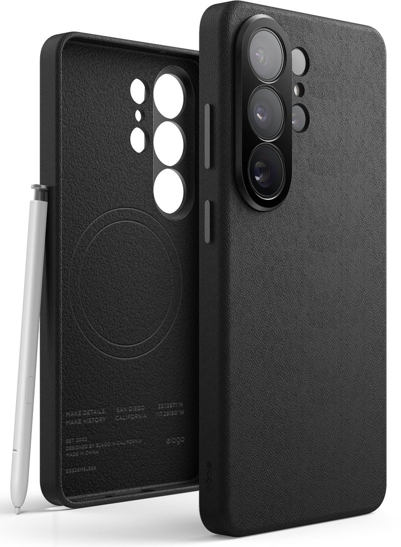 Elago Magnetic Leather for Samsung Galaxy S26 ULTRA (2026) Case [MagSafe-Compatible] Vegan Leather cover with 5-Layer Protection, Shockproof - Black - Image 1