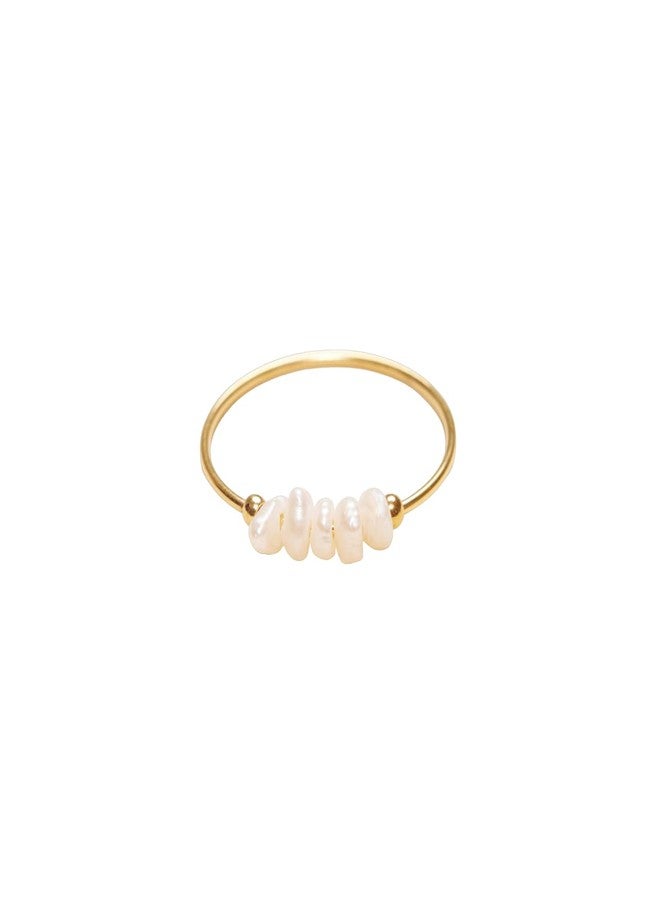Shapes Studio 18K Gold Plated Mini Freshwater Pearl Band Ring, Gold Plated Rings for Women, Stacking Rings, Wedding Band Minimalist Style (7) - Image 1