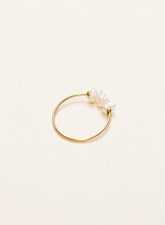 Shapes Studio 18K Gold Plated Mini Freshwater Pearl Band Ring, Gold Plated Rings for Women, Stacking Rings, Wedding Band Minimalist Style (7) - Image 3