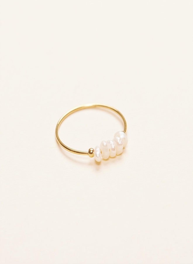 Shapes Studio 18K Gold Plated Mini Freshwater Pearl Band Ring, Gold Plated Rings for Women, Stacking Rings, Wedding Band Minimalist Style (7) - Image 2