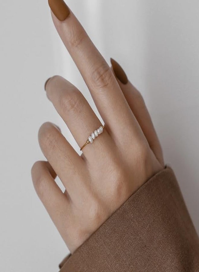 Shapes Studio 18K Gold Plated Mini Freshwater Pearl Band Ring, Gold Plated Rings for Women, Stacking Rings, Wedding Band Minimalist Style (7) - Image 4