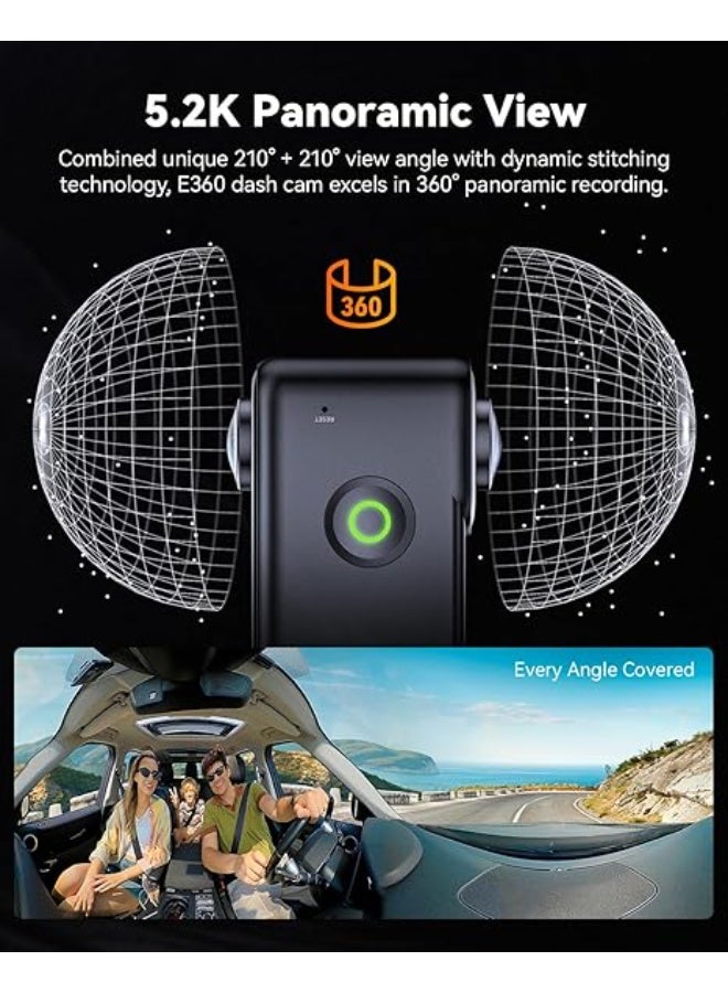 Vantrue E360 ACE 5.2K 360° Panoramic WiFi Dash Cam, Handheld Camera, STARVIS 2, HDR, IR Night Vision, Front Rear Inside Dashcam, Voice/Touch Control, GPS, 24/7 Buffered Parking Mode, Support 512GB Max - Image 3