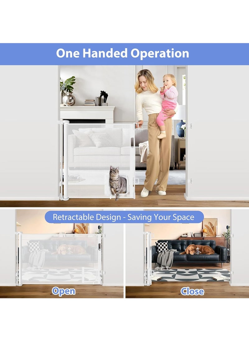 XiuWoo Retractable Baby Gates Retractable Dog Gate with Cat Door Walk Through Baby Gates for Dogs Indoor Baby Gate with Door Outdoor Pet Gate for Cats Cat Gate for Doorway Dog Gate for Stairs  - Image 4