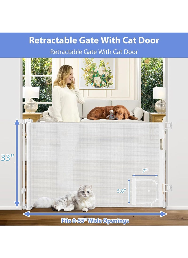 XiuWoo Retractable Baby Gates Retractable Dog Gate with Cat Door Walk Through Baby Gates for Dogs Indoor Baby Gate with Door Outdoor Pet Gate for Cats Cat Gate for Doorway Dog Gate for Stairs  - Image 5