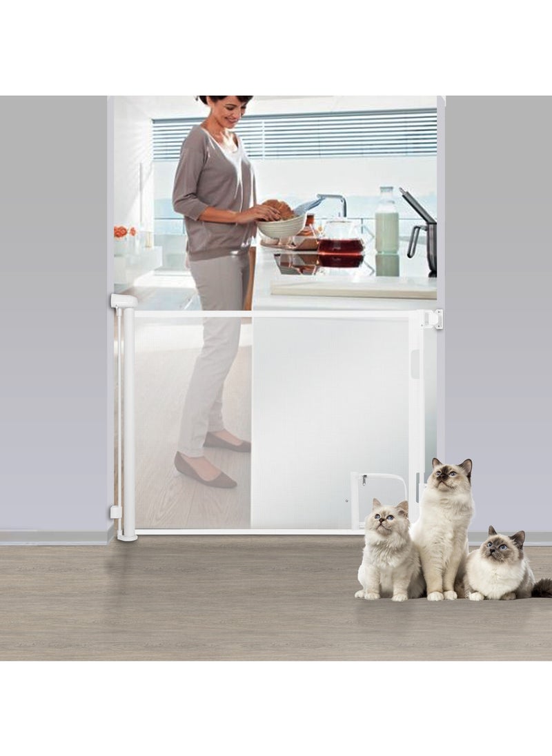 XiuWoo Retractable Baby Gates Retractable Dog Gate with Cat Door Walk Through Baby Gates for Dogs Indoor Baby Gate with Door Outdoor Pet Gate for Cats Cat Gate for Doorway Dog Gate for Stairs  - Image 1