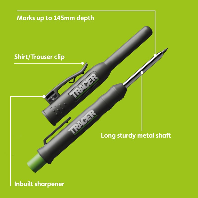 Tracer Deep Hole Construction Pencil Site Holster. Extendable 2B Carpenter Pencil with Inbuilt Carpenter Pencil Sharpener - Image 2