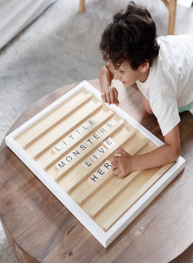 Stiles 23"x17" Tile Letter Board Sign Set, Wooden Message Board with 122 Letter Tiles and Numbers, Changeable Letterboard for Menu, Milestone, or Baby Announcement Sign, Natural - Image 4
