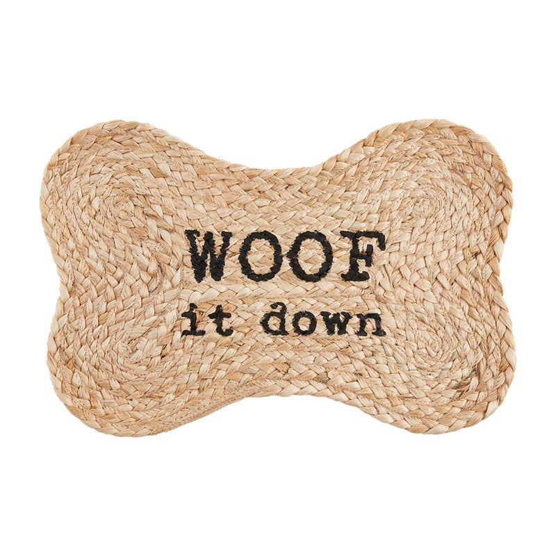Mud Pie Jute Dog Bowl Mat Woof