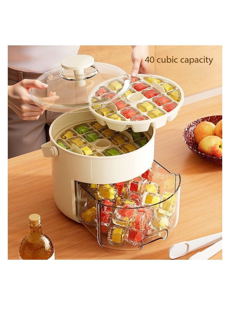 Summer Ice Cube Mold,Ice Cube Tray for Freezer with Container, Ice Cube Tray with Lid,Edible Silicone Ice Maker with Bin,40PCs Ice Cube Molds, Ice Container, Easy-Release, Ice Chilling for Coffee Tea(Beige)