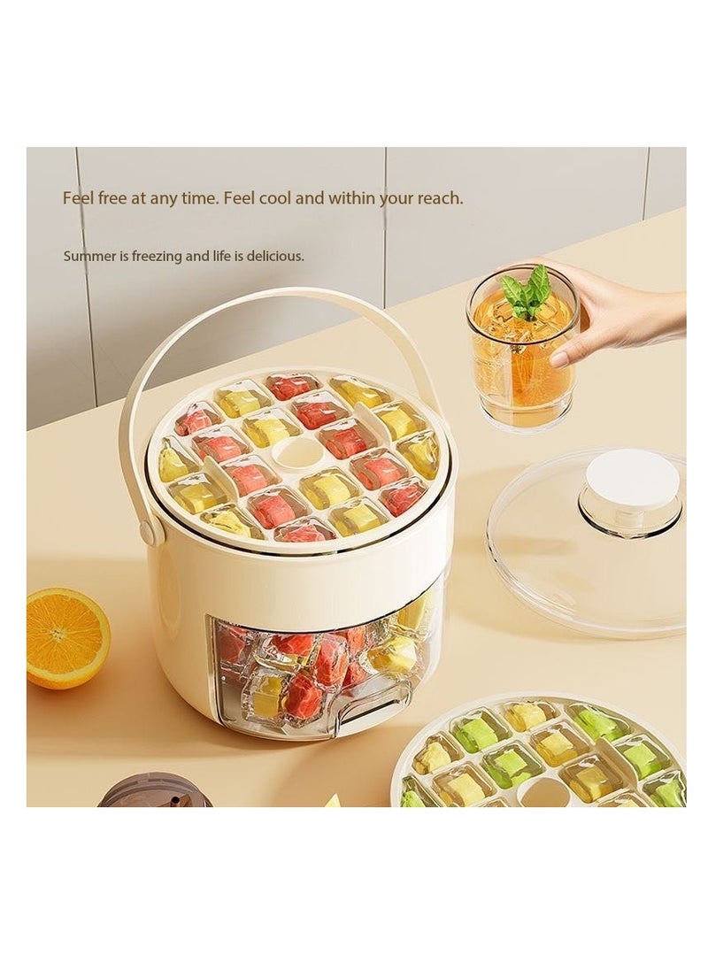 Summer Ice Cube Mold,Ice Cube Tray for Freezer with Container, Ice Cube Tray with Lid,Edible Silicone Ice Maker with Bin,40PCs Ice Cube Molds, Ice Container, Easy-Release, Ice Chilling for Coffee Tea(Beige)