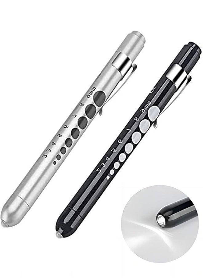 Alruht - 2-Piece Diagnostic Medical Pen Light, Mini Reusable LED Pen Light, Pen Flashlight, Doctor Nurse Emergency Pen Light, Black and Silver（Batteries Not Included） - Image 1