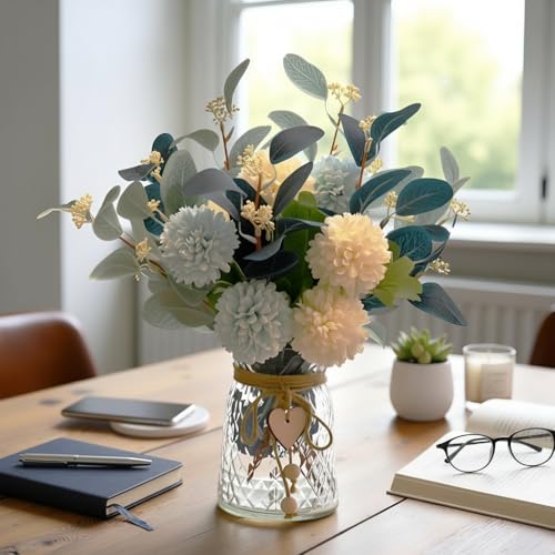 LADADA Artificial Flowers with Vase, Floral Arrangements forHydrangea Flower Dining Table Centerpiece Decor - Image 5