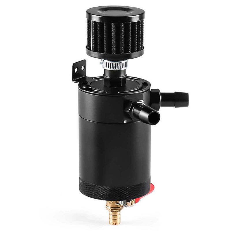 Universal Baffled Oil Catch Can with Breather Filter and Drain Valve 2 Ports oulet inlet150ml Billet Aluminum Oil Separator Catch Can Oil Reservoir Tank4 AdaptersScrewsWashers IncludedBlack
