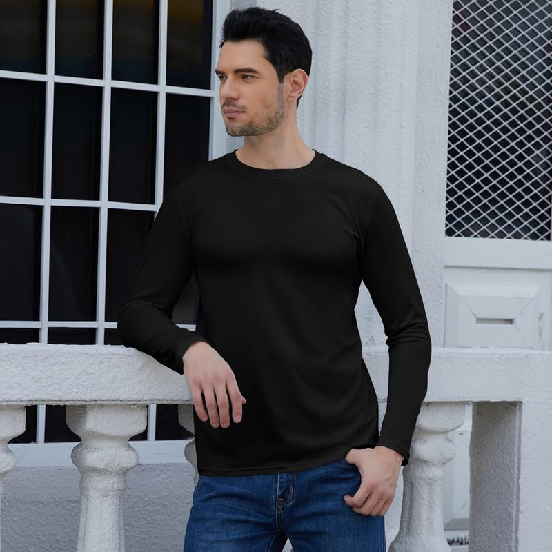 SIMIYA Long Sleeve Shirts for Men Crew Neck T Shirt Solid Casual Shirt Solid Color Black Lightweight Basic Tee Shirts - Image 4