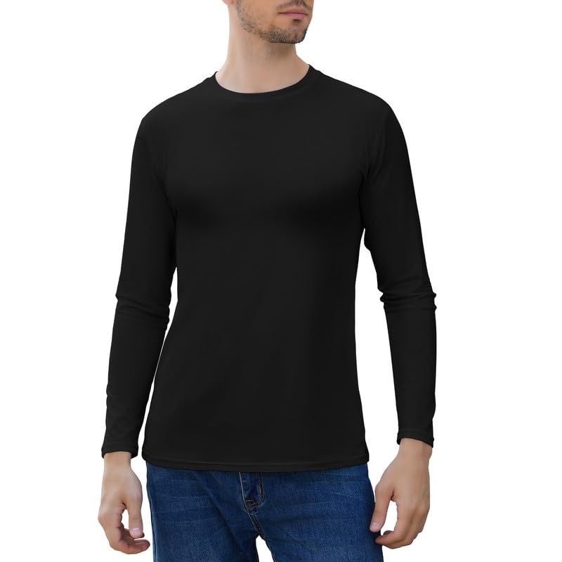 SIMIYA Long Sleeve Shirts for Men Crew Neck T Shirt Solid Casual Shirt Solid Color Black Lightweight Basic Tee Shirts - Image 1