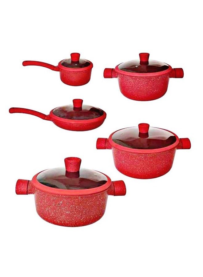 Premium Nonstick Granite Cookware Set – Red Cooking Pots & Pans with Lids – Heat-Resistant, Induction & Dishwasher Safe – 10-Piece Kitchen Set  - Image 1