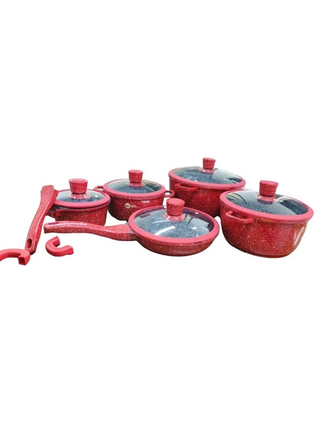 Premium Nonstick Granite Cookware Set – Red Cooking Pots & Pans with Lids – Heat-Resistant, Induction & Dishwasher Safe – 10-Piece Kitchen Set  - Image 2