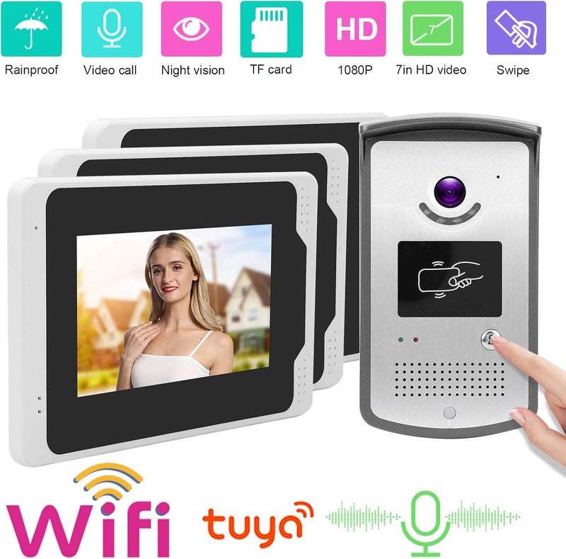 klarako 7 Inch TFT Video Doorbell WiFi Intercom Door Phone with 1080P HD Camera, Night, Rainproof, Remote Door Entry System, 1*Doorbell and 3*Displays (US Plug) - Image 5