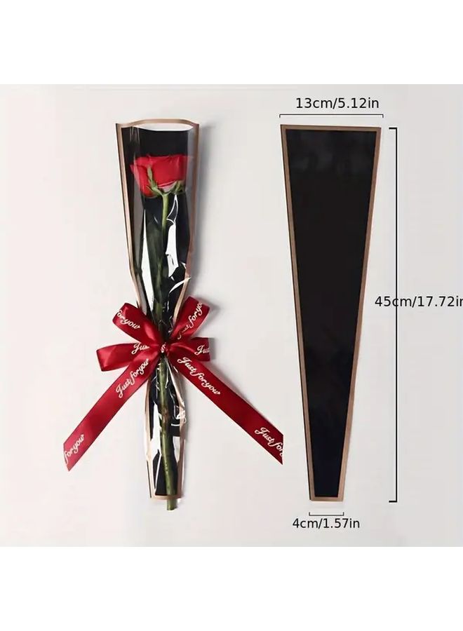 Golden Edge Powder 100 Pcs Rose Sleeves For Single Stem Flowers Wedding Bouquet Bags - Image 4