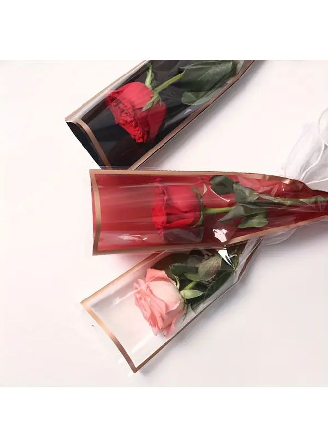 Golden Edge Powder 100 Pcs Rose Sleeves For Single Stem Flowers Wedding Bouquet Bags - Image 1