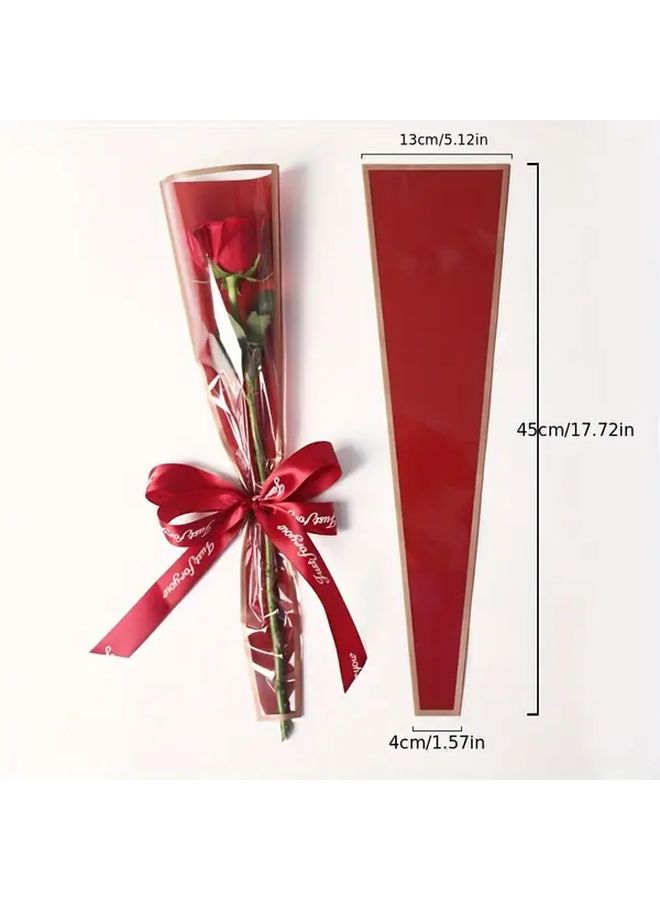 Golden Edge Powder 100 Pcs Rose Sleeves For Single Stem Flowers Wedding Bouquet Bags - Image 3