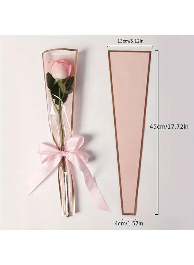 Golden Edge Powder 100 Pcs Rose Sleeves For Single Stem Flowers Wedding Bouquet Bags - Image 2