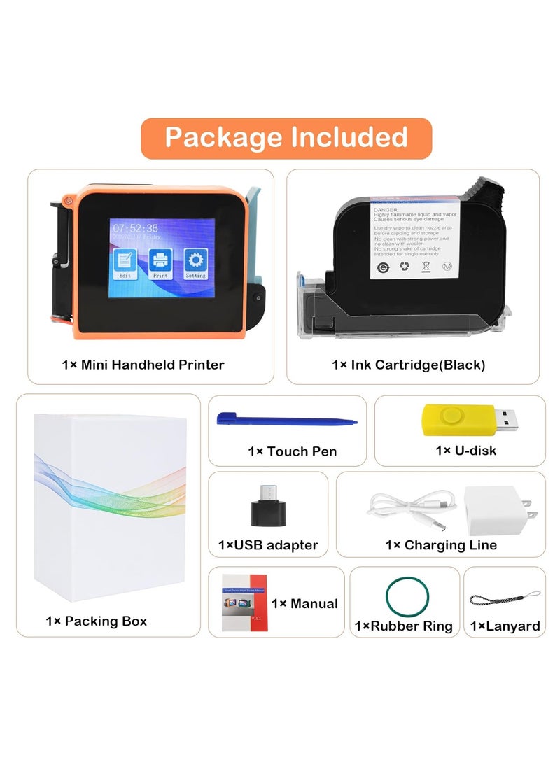Generic - Arabic TIJ-T1 Portable Handheld Inkjet Printer, Mini Handheld Printer with Solvent Quick Drying Ink Cartridge Pocket Inkjet Coding Machine for Date Logo Batch Series Number Barcode QRCode, etc. - Image 1