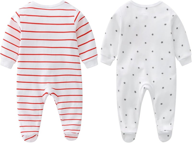 AOMOMO 2-Pack Baby Clothes Newborn Bodysuits I Love Daddy &Mummy Romper, Cotton Footed Pajamas for Baby Boys and Girls - Image 2