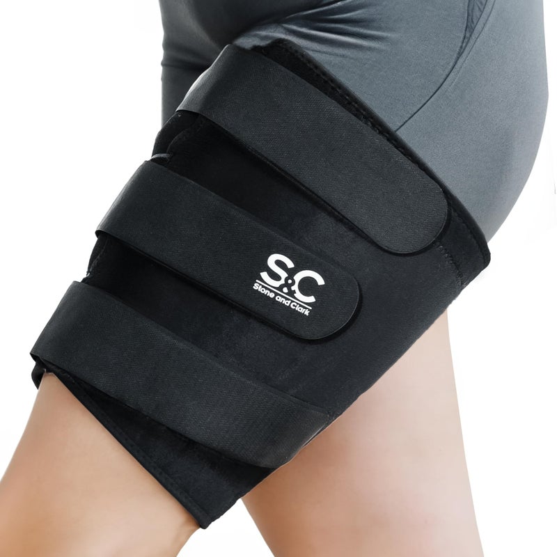 Stone and Clark Stone and Clark Thigh Brace Support Adjustable Fit Thigh Compression Sleeve for Men Women Groin Brace Thigh Wrap Ideal for Muscle Recovery Sports and Injury Prevention XXL