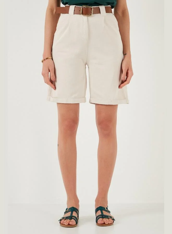 ليلا شورت نسائي قطن ليلا بخصر عالٍ وحزام من قماش الجبردين بقصة مريحة