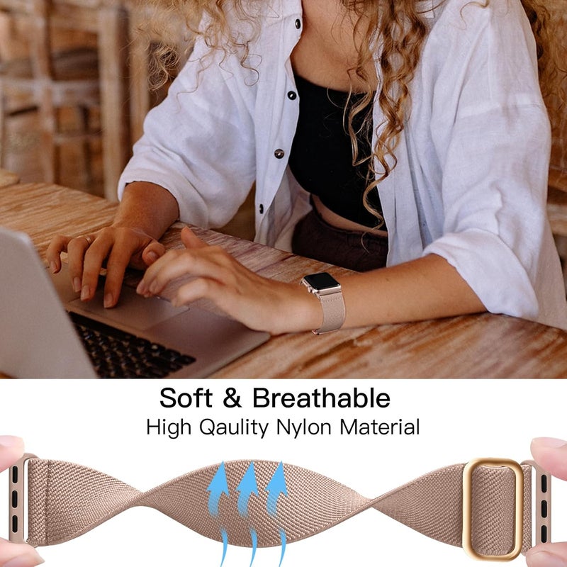 Lerobo Braided Band Compatible with Apple Watch Series 11 10 9 8 7 46mm 45mm 41mm Ultra SE 3 2 1 49mm Series 6 5 4 3 44mm 40mm 38mm 42mm Men iWatch Bands Women Stretchy Nylon Solo Loop Sport Strap - Image 4