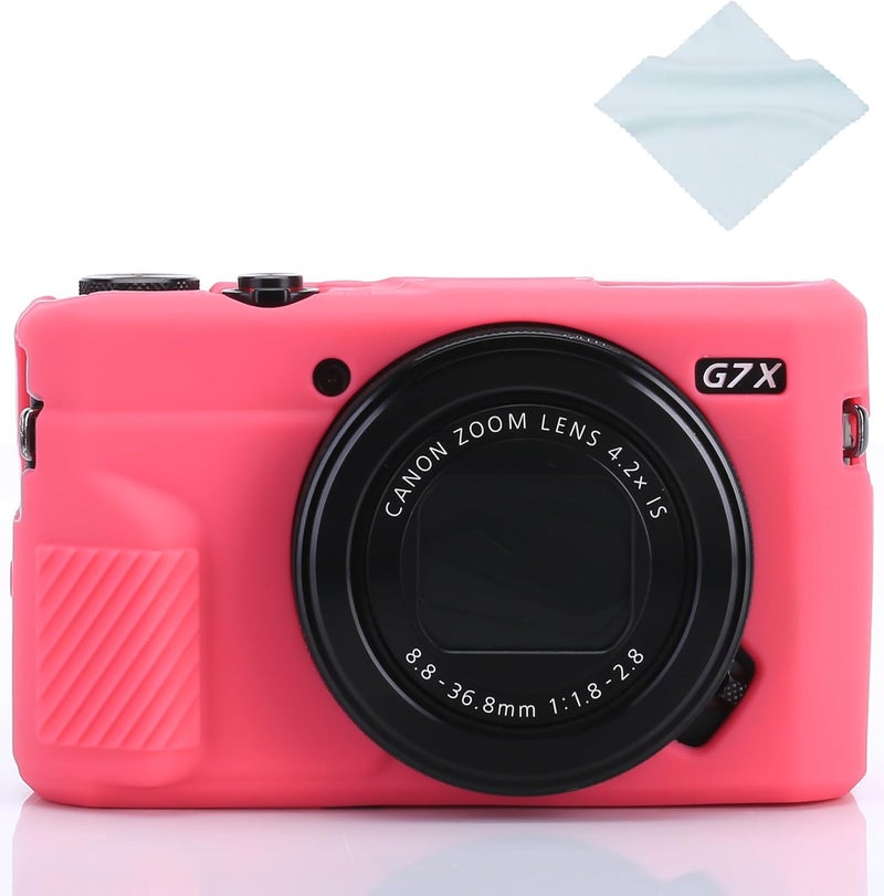 Yisau G7X / G7X Mark II Camera Silicone Case, Ultra Thin Lightweight Rubber Soft Silicone Case Bag Cover for Canon PowerShot G7X / G7X Mark II with Microfiber Cloth - Hot Pink - Image 1