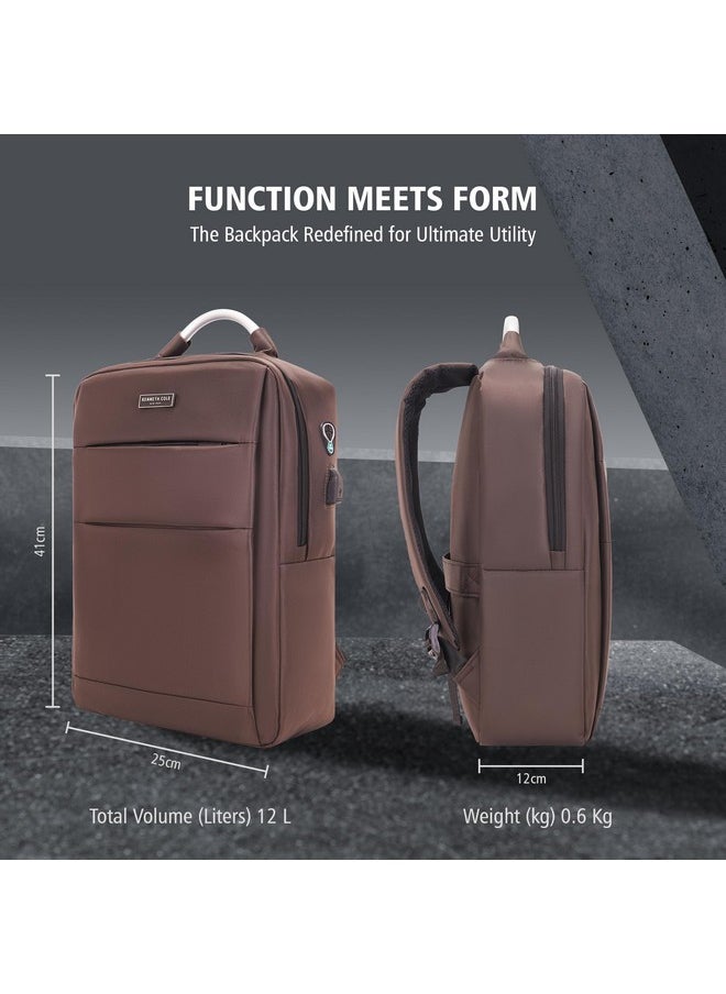 Kenneth Cole - KENNETH COLE Unisex Laptop Backpack, Bag, Stylish & Modern Design With A Unique Usb Charging Port Feature (Brown) - Image 1