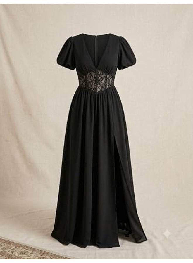 Women's Black Summer Dress with a New Design – Elegant Lace and Cinched Waist Providing an Attractive and Comfortable Look for Daily Outfits and Occasions with High Quality - Image 3