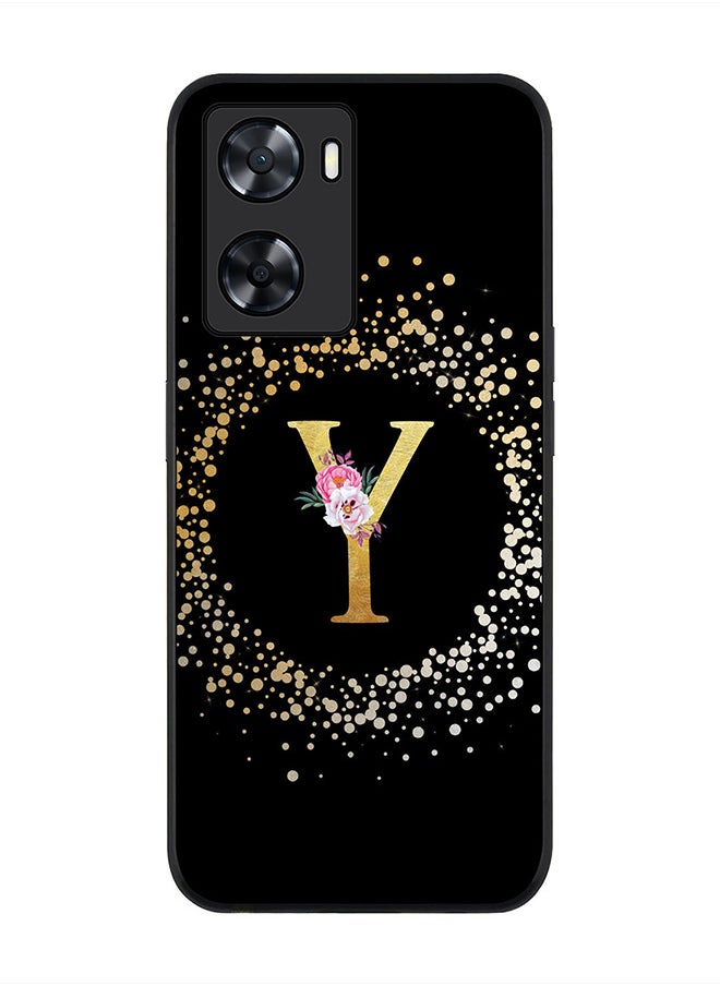 Stylizedd Rugged Black edge case for Oppo A57 4G, Slim fit Rubber Edges Thin Cover -  Custom Monogram Initial Letter Floral Pattern Alphabet - Y  (Black )  - Image 1