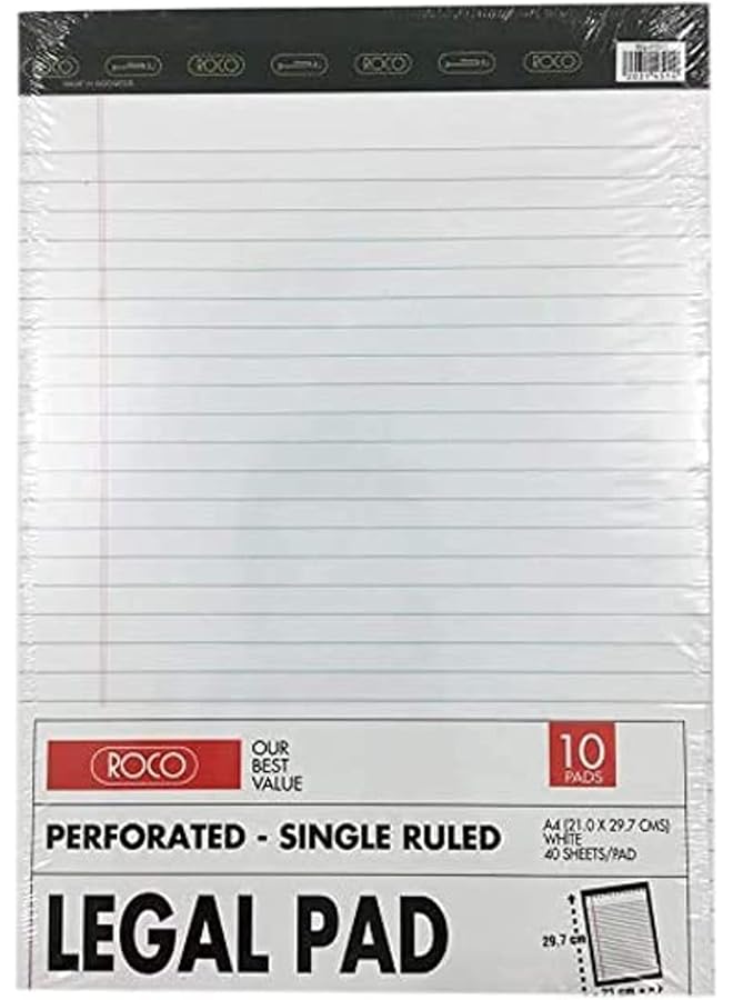 روكو دفتر ملاحظات قانوني أبيض A4 40 ورقة 10 دفاتر 23011 - Image 1