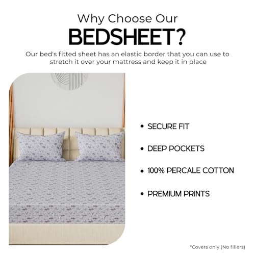LINENWALAS 100% Cotton Elastic Fitted Bed Sheet for Queen Size Bed | Fits 6–12 Inch Mattress | Soft, Breathable, Oeko-TEX Certified Premium Bedsheet with 2 Pillow Cover (60x78 Inches, Lavender Haze) - Image 4